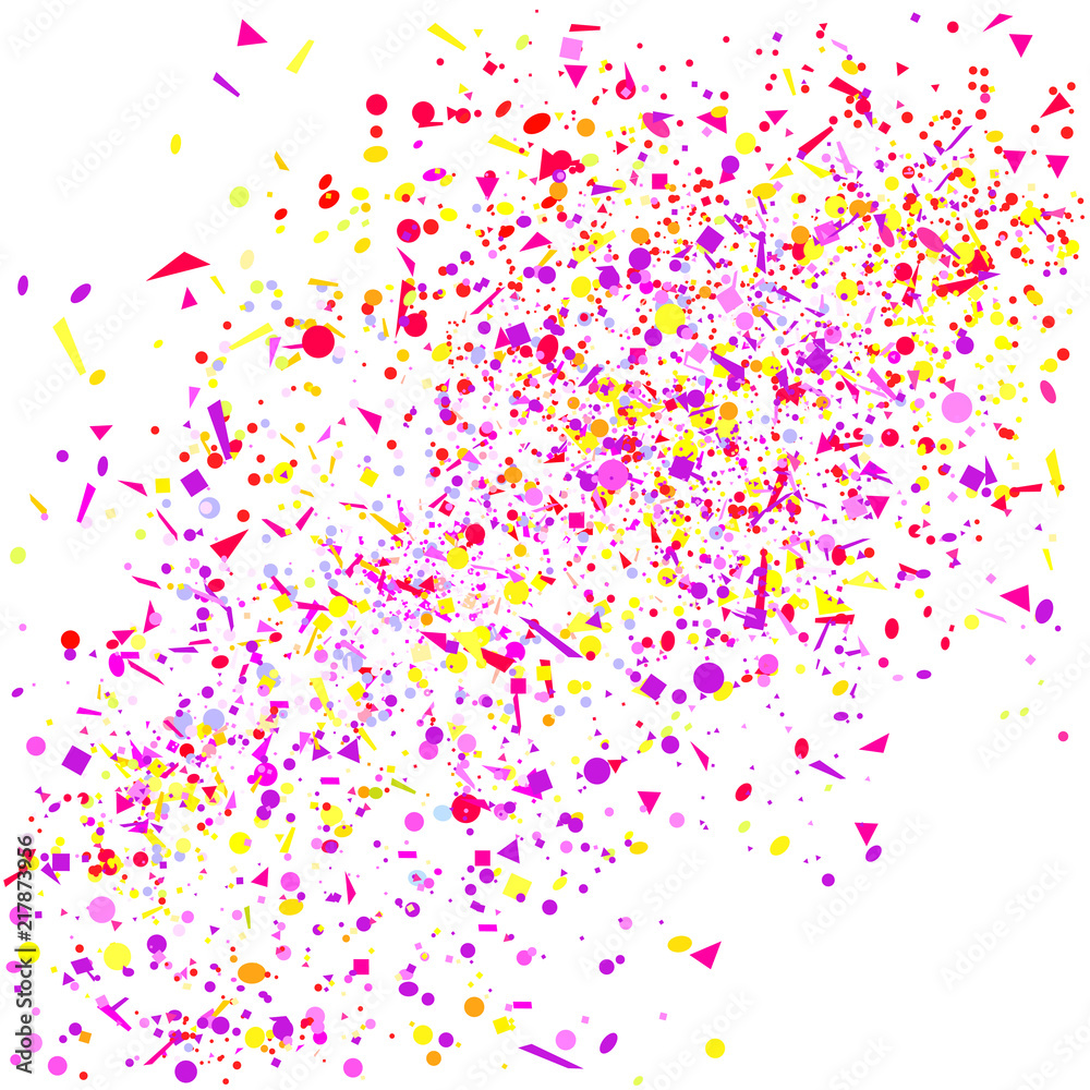 Explosion. Firework. Texture with random geometric elements on white. Geometric background with confetti. Pattern for design. Print for banners, posters, t-shirts and textiles. Greeting cards