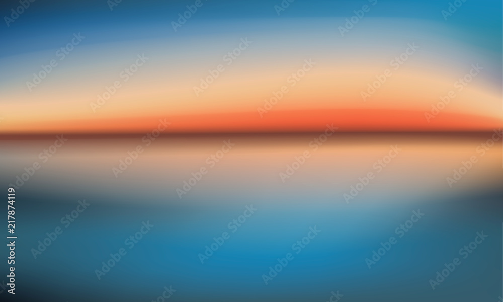 Vector background sunset over the sea in blue and orange tones