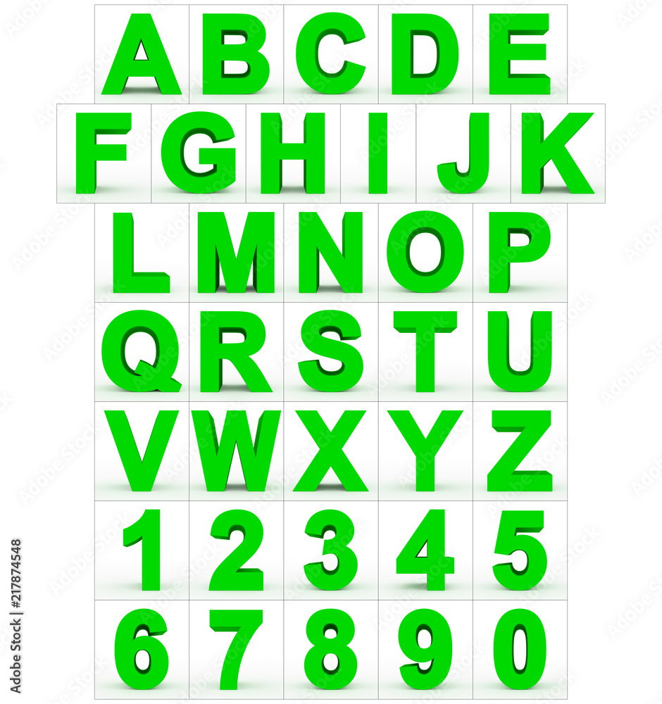 letters and numbers 3d green isolated on white