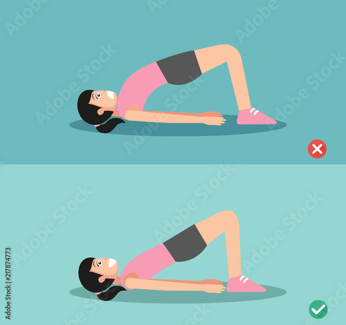 Woman wrong and right back strengthening exercises posture,vector illustration