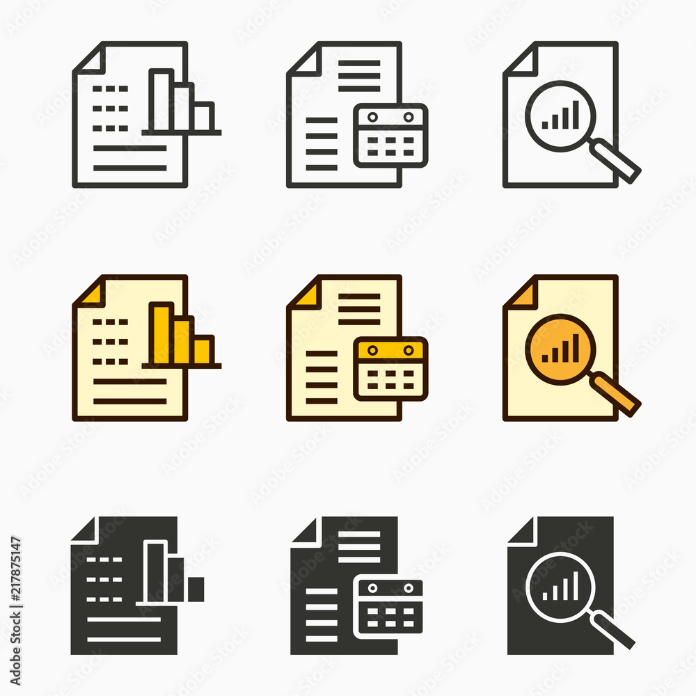Business report vector icons set.