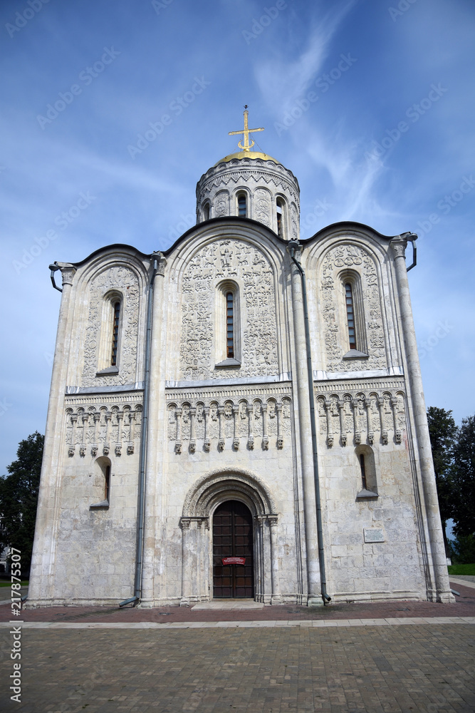 Dmitrievsky church in Vladimir town, Russia. Popular landmark. Color photo.