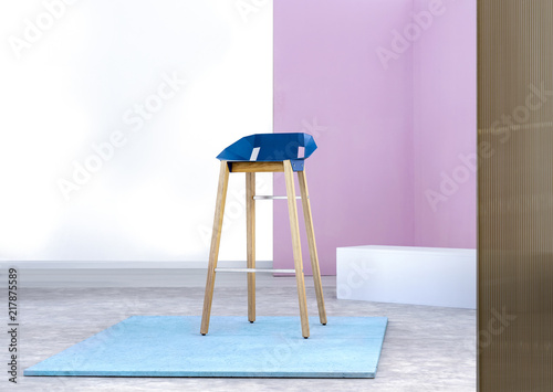 Dark blue bar stool in a middle of a set. Place your logo photo