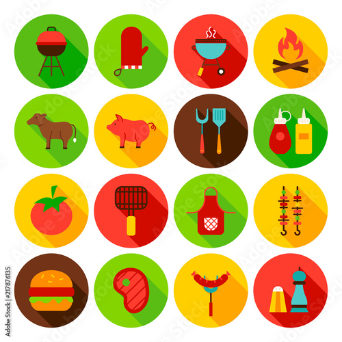 Barbecue Food Circle Icons Set