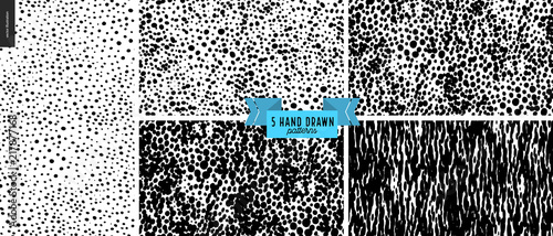 Set, hand drawn black, white pattern. Vector seamless pattern. Abstract background, dots. Monochrome texture cork, clay. Hipster graphic design. Endless vector backgrounds, simple textures - circles