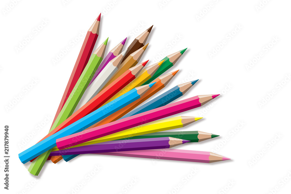 Set of colored pencil collection semicircle arranged - seamless in both directions - isolated vector illustration colorful pencils on white background. Set of colored pencil collection semicircle arranged - seamless in both directions - isolated vector illustration colorful pencils on white background.