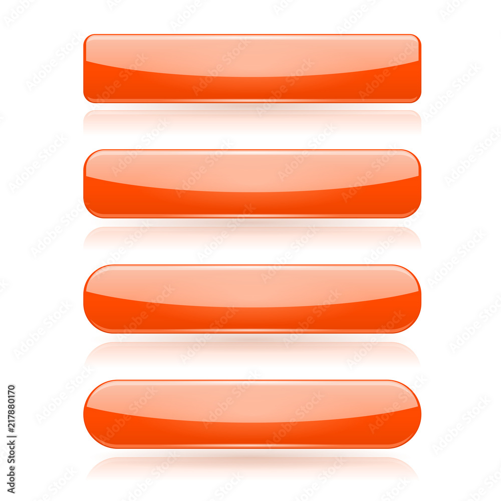 Orange menu buttons. Rectangle and oval 3d shiny icons with reflection Orange menu buttons. Rectangle and oval 3d shiny icons with reflection