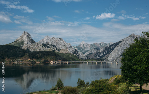 Riano reservoir with clear sky, Asturias, Picos de Europa