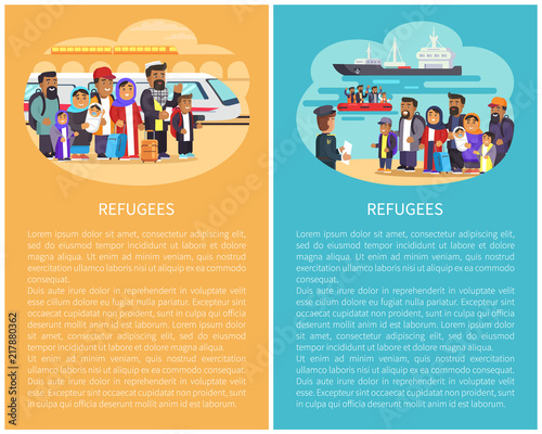 Refugee People at Station Vector Illustration