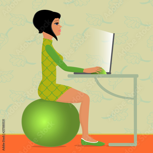 young woman sitting on fitness ball vector illustration