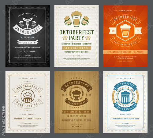 Oktoberfest beer festival celebration retro typography posters or flyers