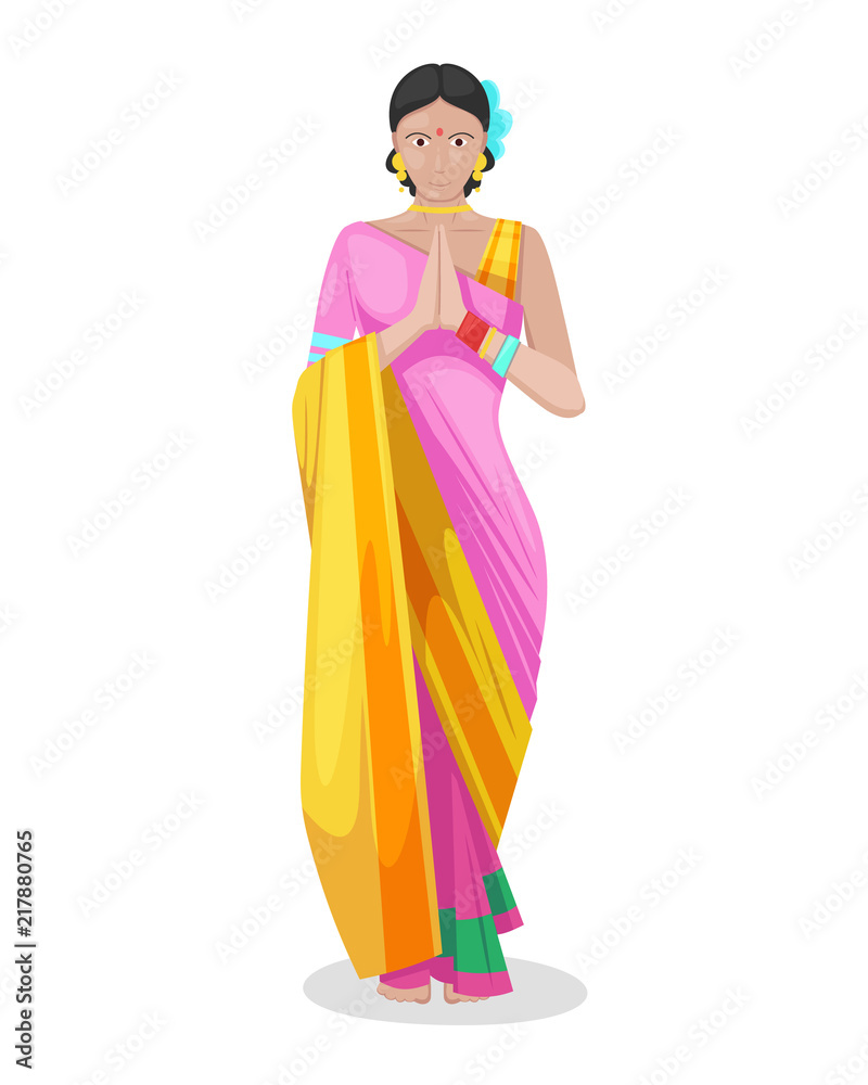 An Indian woman wearing a traditional beautiful saree.Vector
