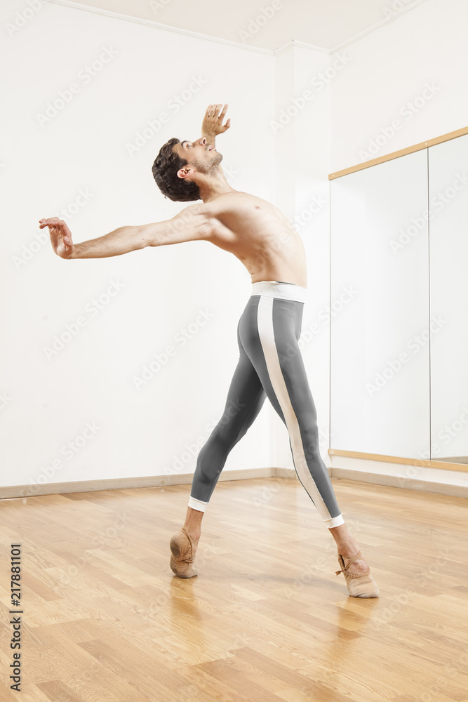 Young beautiful male  ballett dancer posing in studio