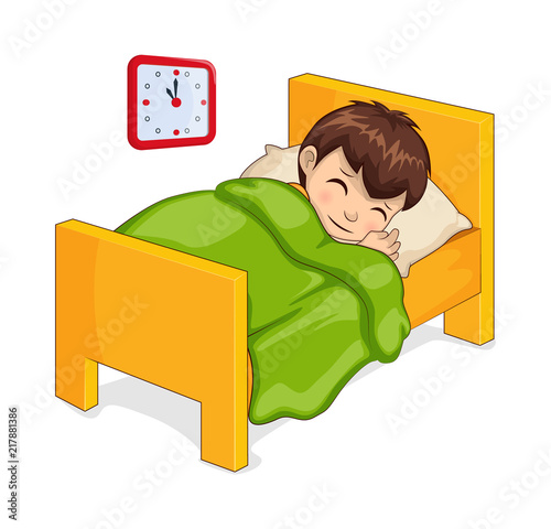Sleeping Boy in Bed Isolated Vector Illustration