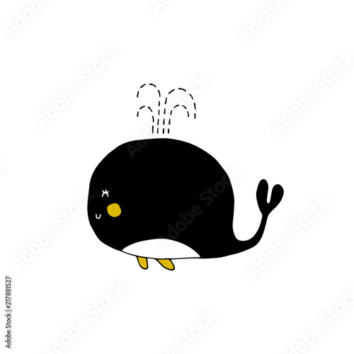 Vector hand drawn whale. Ocean marine world.