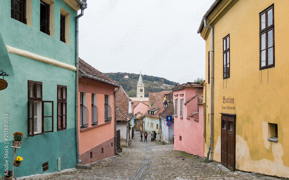 Street of Carpenters in the old city of Sighisoara in Romania