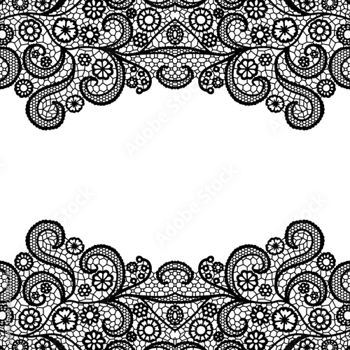 Seamless vintage black lace border. Invitation card.