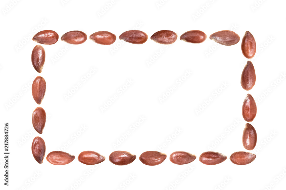 Close up of linseeds or flax seeds arranged in a rectangle shape isolated on white background Close up of linseeds or flax seeds arranged in a rectangle shape isolated on white background