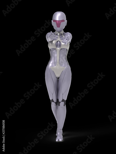 Robotic Cyber Woman is doing a shooting pose 3D Rendering © ThorstenSchmitt