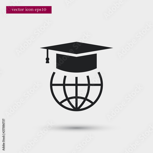 Graduation cap icon. Simple globe element illustration. Vector symbol design from education collection. Can be used in web and mobile.