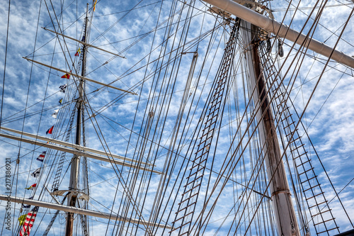 masts of a schooner and signal flags