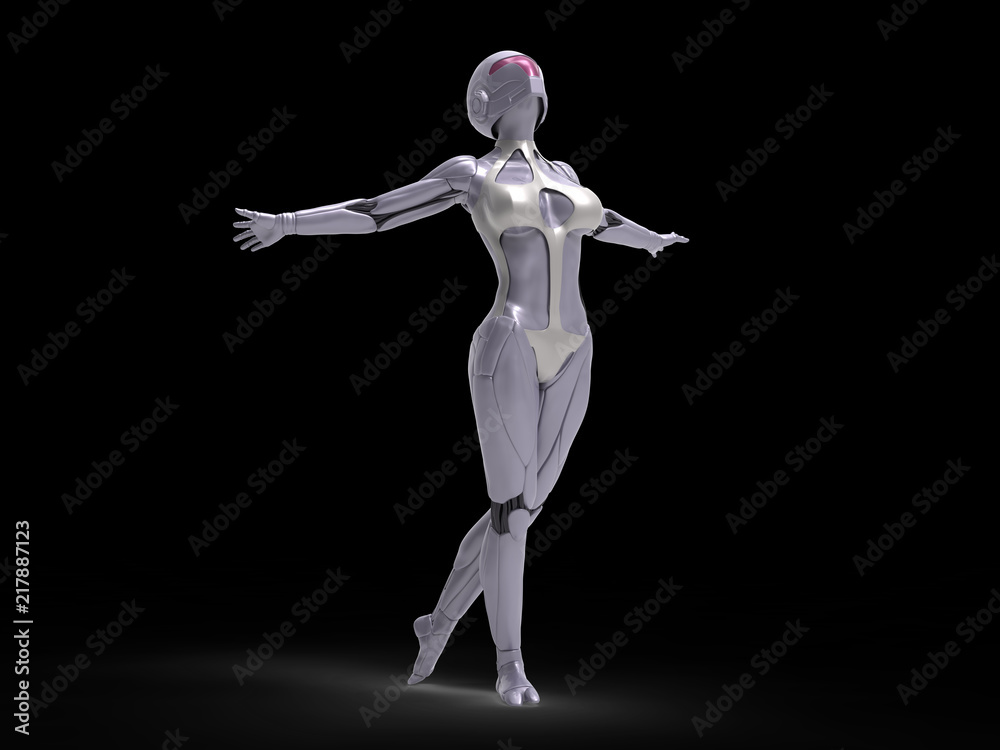 Robotic Cyber Woman is posing 3D Rendering Robotic Cyber Woman is posing 3D Rendering