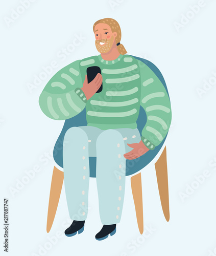 Smiling hipster making selfie on cell phone.
