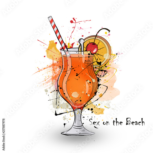 Hand drawn illustration of cocktail Sex on the beach. photo