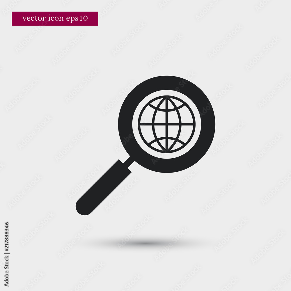 Magnigier with globe icon. Simple worldwide element illustration. Office symbol design from business collection. Can be used in web and mobile. Magnigier with globe icon. Simple worldwide element illustration. Office symbol design from business collection. Can be used in web and mobile.
