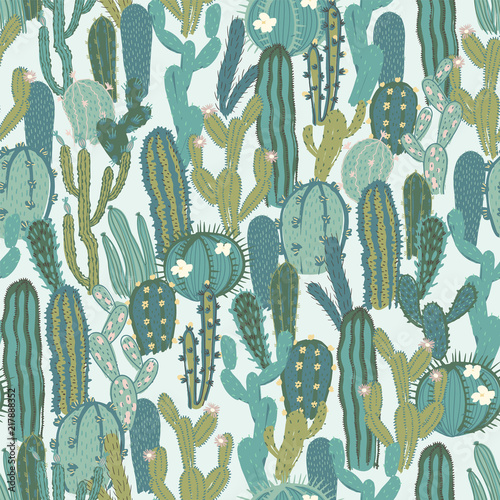 Vector seamless pattern with cactus. Repeated texture with green cacti.