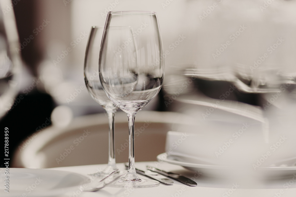 Table setting decoration. Table served with cutlery for romantic dinner or other event. Wedding decor. Banquet hall. Celebration concept Table setting decoration. Table served with cutlery for romantic dinner or other event. Wedding decor. Banquet hall. Celebration concept