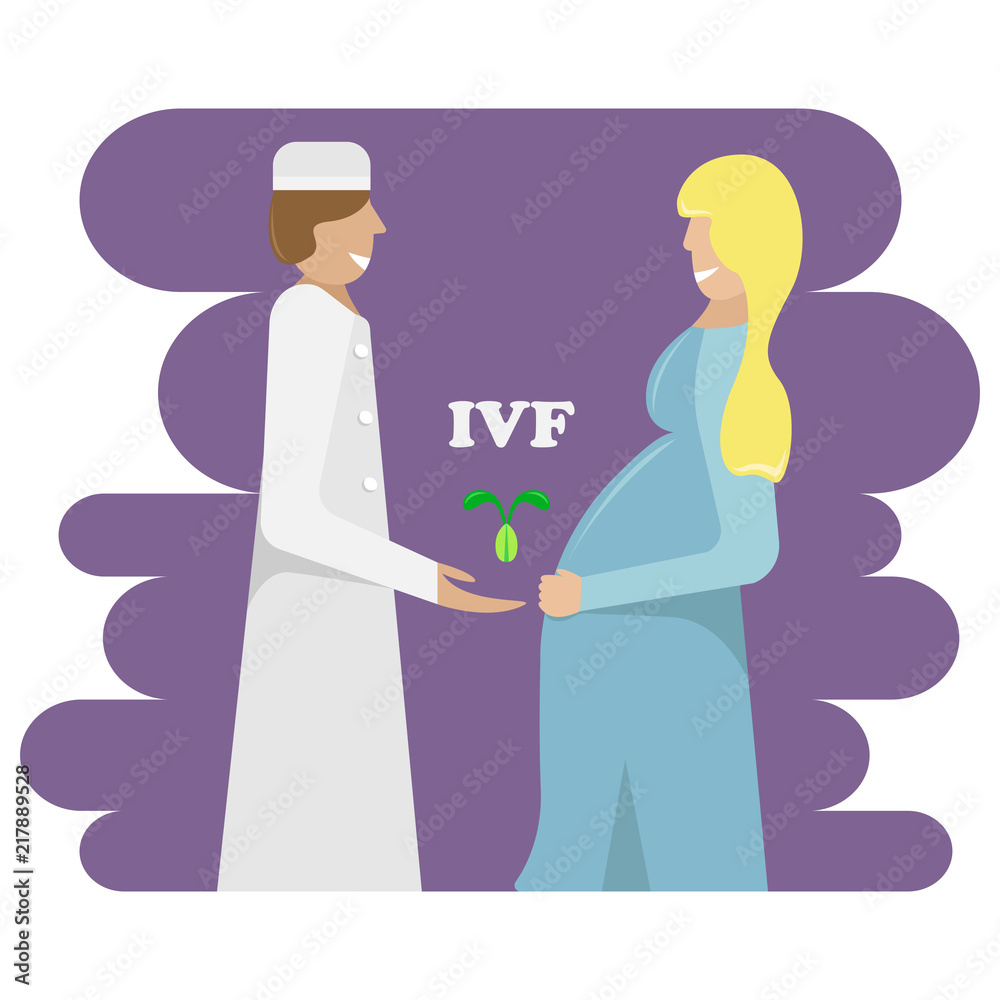 Vector illustration of the doctor and pregnant after extracorporeal fertilization