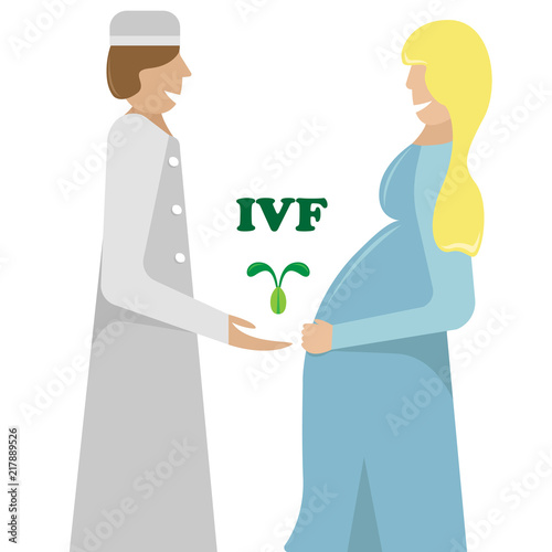 Vector illustration of the doctor and pregnant after extracorporeal fertilization