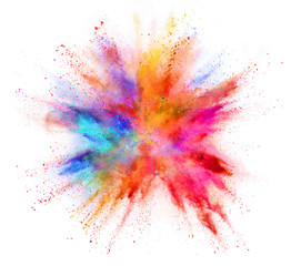 Explosion of coloured powder isolated on white background