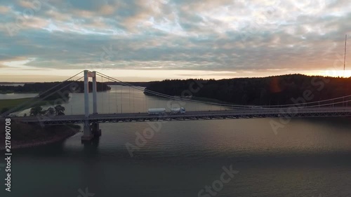 Aerial video of a fuel truck passing the bridge photo