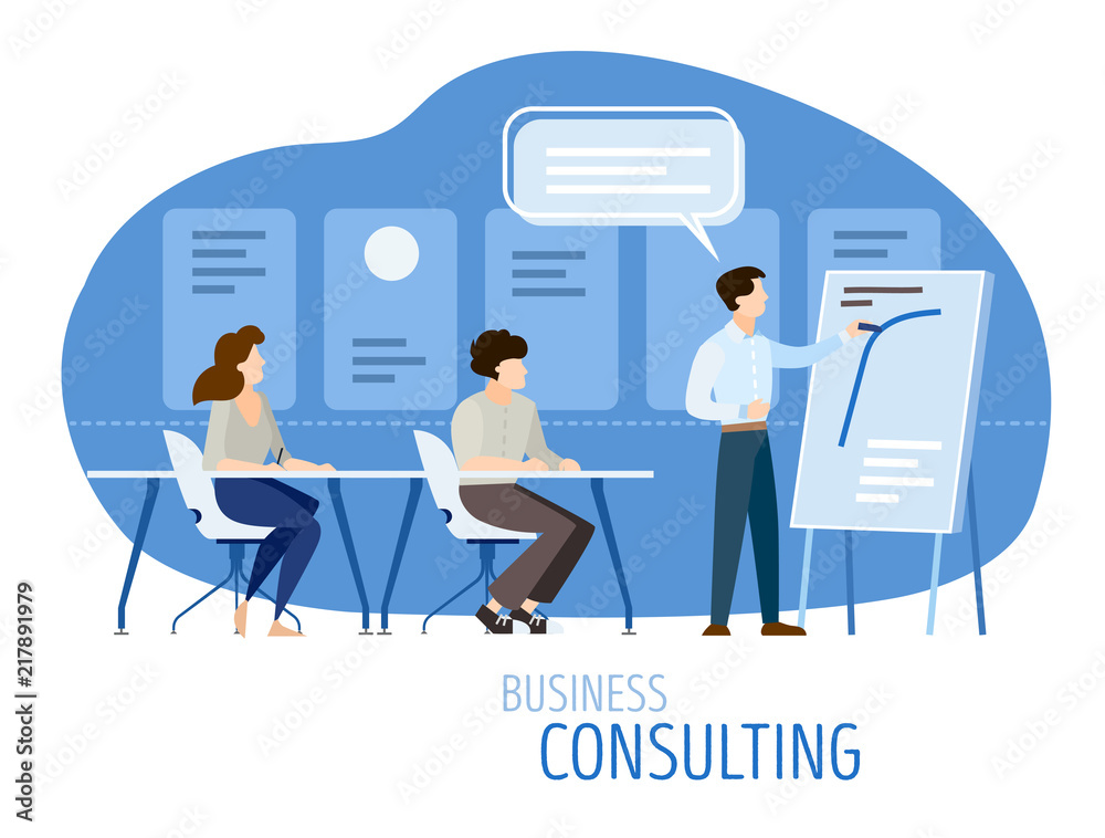 Modern business consulting concept. Flat design with cartoon