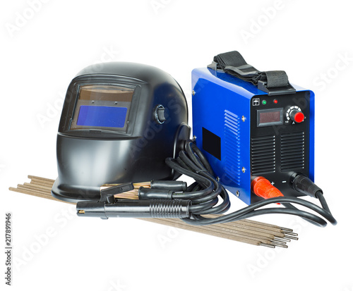 Welding machine and mask. Electro welding equipment. isolated photo