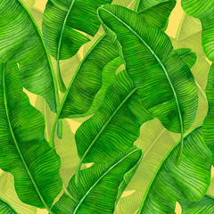 Poster Grüne Muster Aquarell Bananenblätter im Tropenstil  © katerinamk