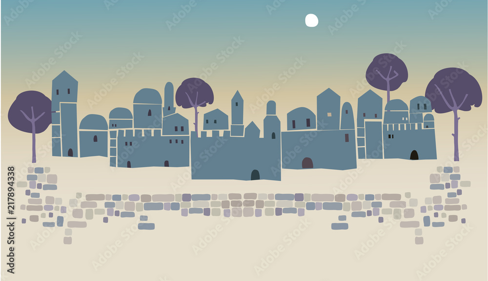 Fototapeta Middle East Town,Old City, Abstract architecture, Historical place, illustration