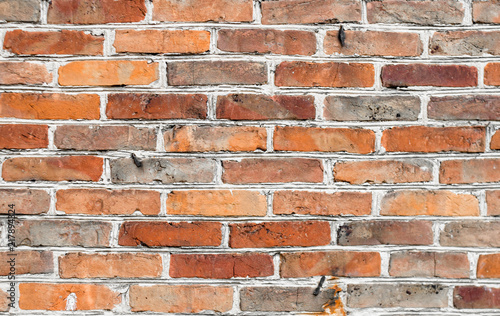 Vintage red brick wall. Red brick background photo