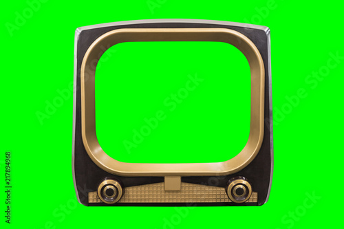 Retro Vintage Television with Chroma Green Background and Screen photo
