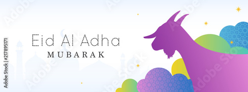 Eid Al Adha Mubarak Banner Vector illustration, Colorful goat with copy space. Header modern design.
