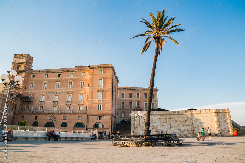 Sunset view of the square on top of Bastione di Saint Remy 