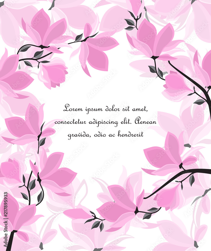 Naklejka premium Vector illustration branches with floral decoration. Spring magnolia. Background with pink flowers