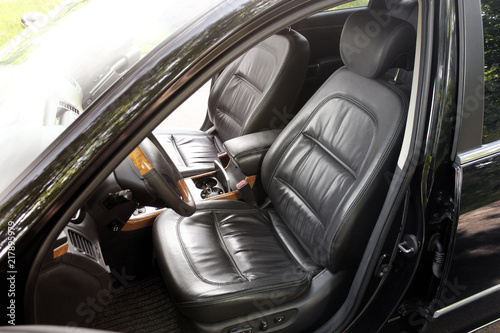 Leather interior of the car. The front seats of the car © Stasiuk