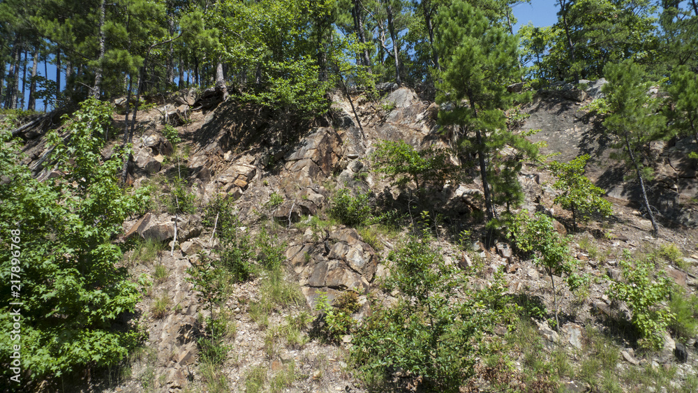 Rocky landscape showing rock layers in the Ouachita Mountains, Oklahoma