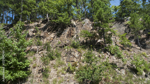 Rocky landscape showing rock layers in the Ouachita Mountains, Oklahoma
