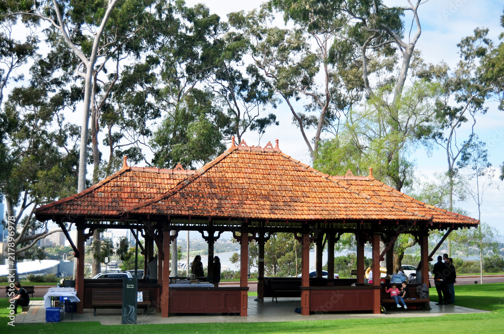 Australian People sit relax and picnic in Kings Park and Botanic Garden in Perth, Australia