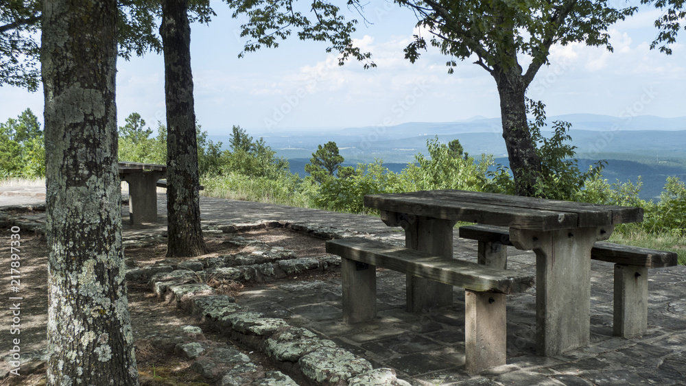 Picnic tables overlong the mountains Picnic tables overlong the mountains