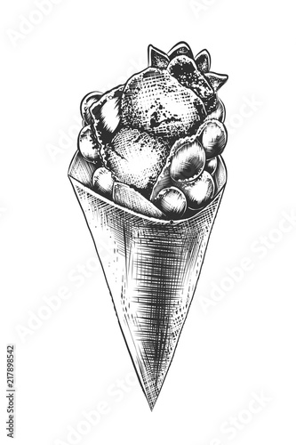 Vector engraved style illustration for posters, decoration and print. Hand drawn sketch of Hong Kong waffle in monochrome isolated on white background. Detailed vintage woodcut style drawing.
